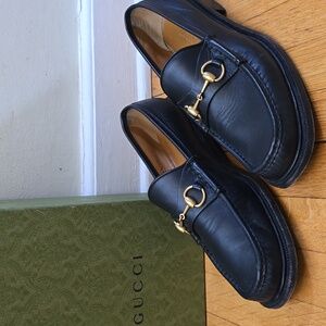 Gucci, Black Loafers w/ Horsebit Mandala Goat Leather, VGUC, Men's 11